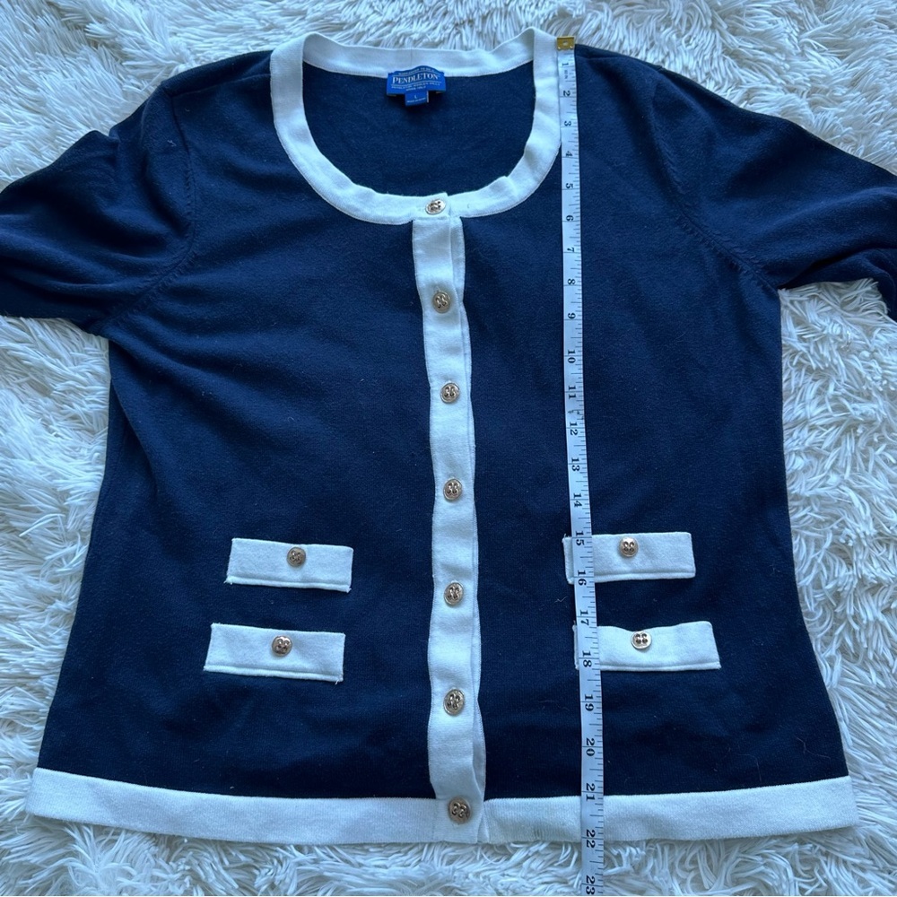 Pendleton Navy White Button Front Cardigan Size L… - image 8